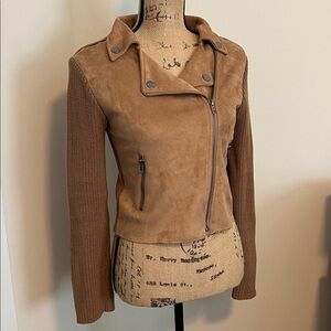 VICI Camel Fall Neutral Moto Jacket Ribbed Knit Sleeve Detail Extra Small